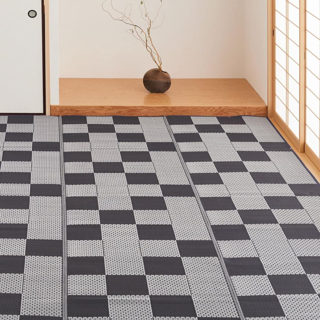 萩原 洗える い草風引っ敷き 矢倉 薄墨色 日本の首都間10畳 約440X348糎 柄上敷き 花ござ 引っ敷き 市松柄