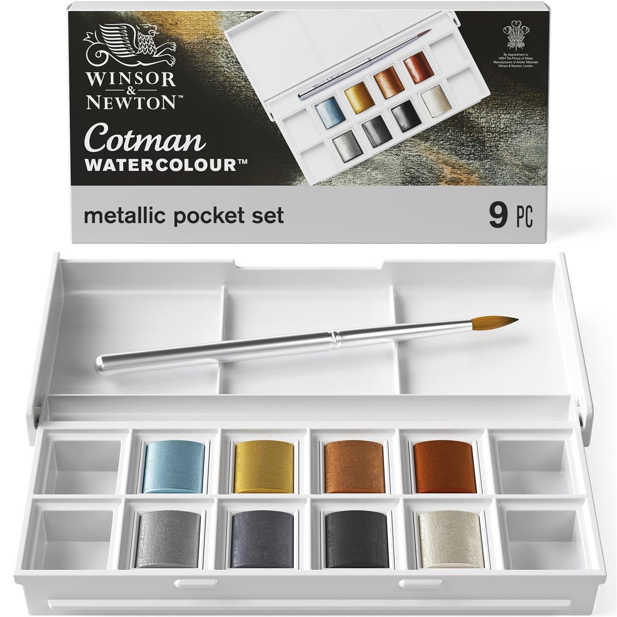 Winsor ＆ Newton ウィンザー＆ニュートン 水彩絵具 ウィンザー＆ニュートン コットマン ウォーターカラー 8色セット メタリックポケットセット ハーフパン