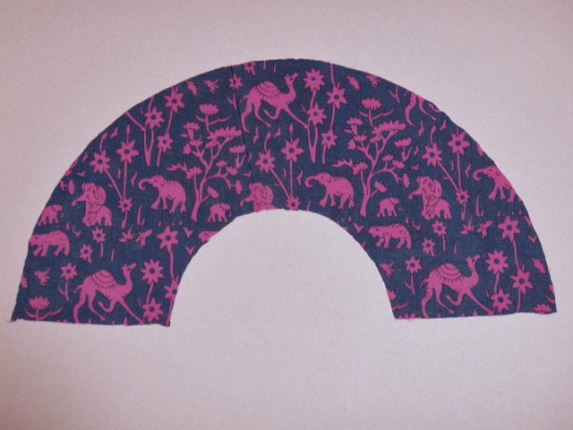 【別注】セミオーダー扇子／インド綿生地／紺地ピンク／バティックエスニック／ゾウ動物柄【男性用女性用ミニハマグリシェル四角扇スクエア】左利き可