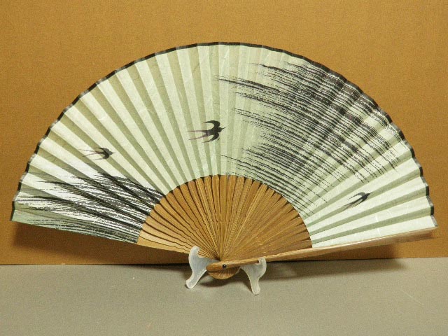 男物扇子／和紙和柄／つばめ／男性用扇子、紳士用扇子、7.5寸／唐木×緑／京扇子　メンズ