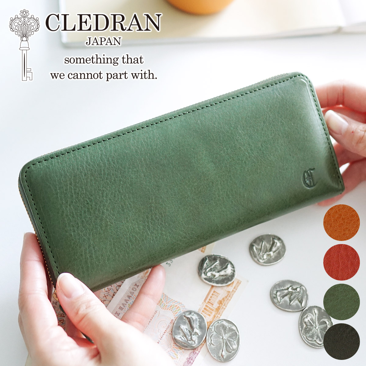 【クレドラン 3年保証+プレゼント付】 CLEDRAN クレドラン 長財布 FLAM(フラム) 小銭入れ付き長財布(ラウンドファスナー式) CR-CL3534 レディース 財布 ラウンドファスナー コンパクト財布 スリム財布 日本製 プレゼント ブランド