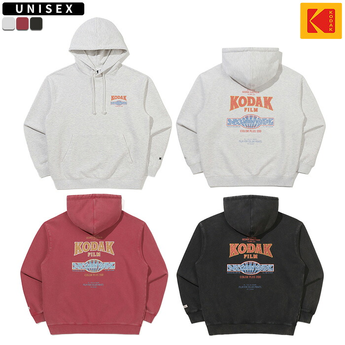 【正規品】 KODAK パーカー Snow washing Graphic Hooded T-Shirt ☆ フードパーカー レディース メンズ フード付き 紐 長袖 ロゴ 韓国 韓国ファッション コダック 【関税込/送料無料】