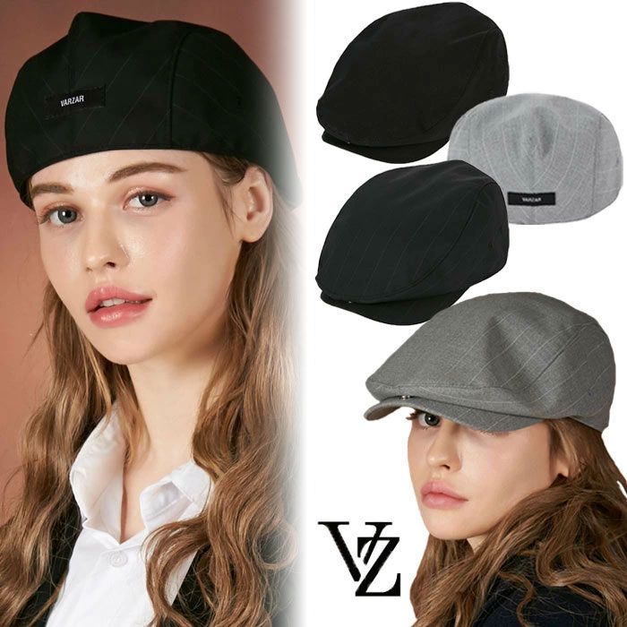 VARZAR Retro label beret ベレー帽 シンプル レトロ 帽子 カジュアル 無地 大人気 韓国ファッション 春 夏 秋 冬 オールシーズン 韓国ブランド バザール K-POPアイドル愛用 黒 ブラック グレー