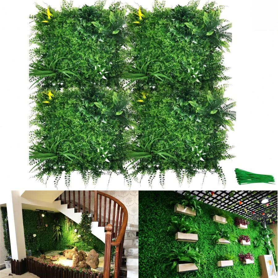 ウォール フェイクグリーン 4枚セット 50&times;50cm 壁掛け 人工植物ウォールマット 壁面飾り グリーンカーテン 人工観葉植物 人工芝 店舗装飾 植物マット｜Septa Store