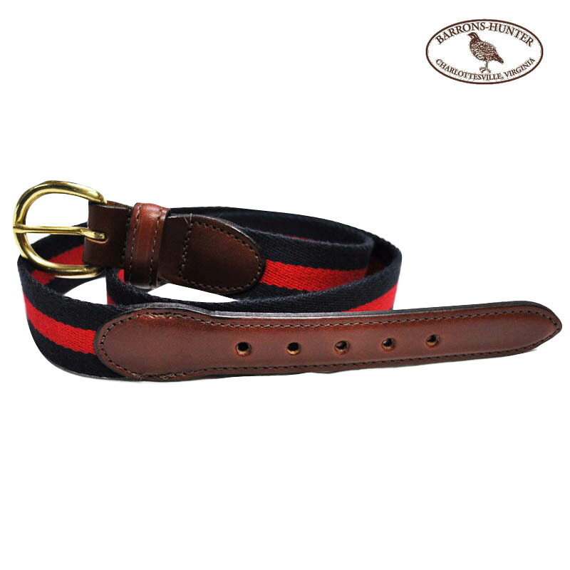 BARRONS HUNTER(バロンズハンター) 30粍 SURCINGLE RIBBON BELT(30粍幅綿織物＆レザーリボンベルト) NAVY/RED