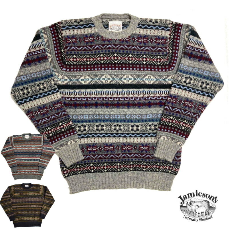 JAMIESON\u0027S(ジャミーソンズ)【MADE IN ENGLAND】 ALL OVER FAIRISLE CREW NECK SWEATER(連合王国製 フェアアイル柄 クルーネックセーター)
