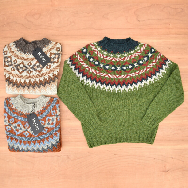 HARLEY OF SCOTLAND(ハーレーオブスコットランド)【MADE IN SCOTLAND】 CHUNKY CREW FAIRISLE YOKE SWEATER(フェアアイルヨークセーター / ノース柄)