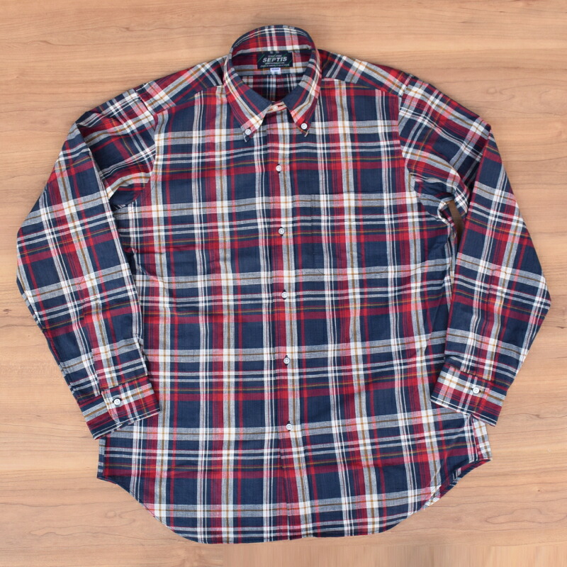 SEPTIS ORIGINAL(セプティズオリジナル) L/S B.D SHIRTS (長袖ボタンダウンシャツ) AUTHENTIC FIT(オーセンティックフィット) MADRAS CHECK / MADRAS SHIRTS(マドラスシャツ) 25SS NAVY/WHITE