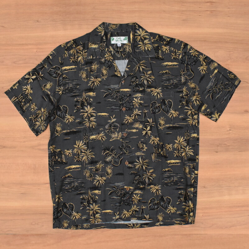 TWO PALMS(ツー パームス) 【MADE IN HAWAI】RAYON ALOHA SHIRTS(ハワイ製 レーヨン アロハシャツ) "GOLDEN VINTAGE" BLACK|SELECT STORE SEPTIS