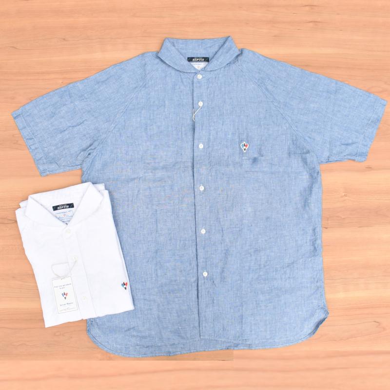 ARVOR MAREE(アルボーマレー) SEPTIS別注 SAILOR LINEN SHIRTS(セーラーカラー 半袖 リネンシャツ) LINEN CHAMBRAY(リネンシャンブレー)