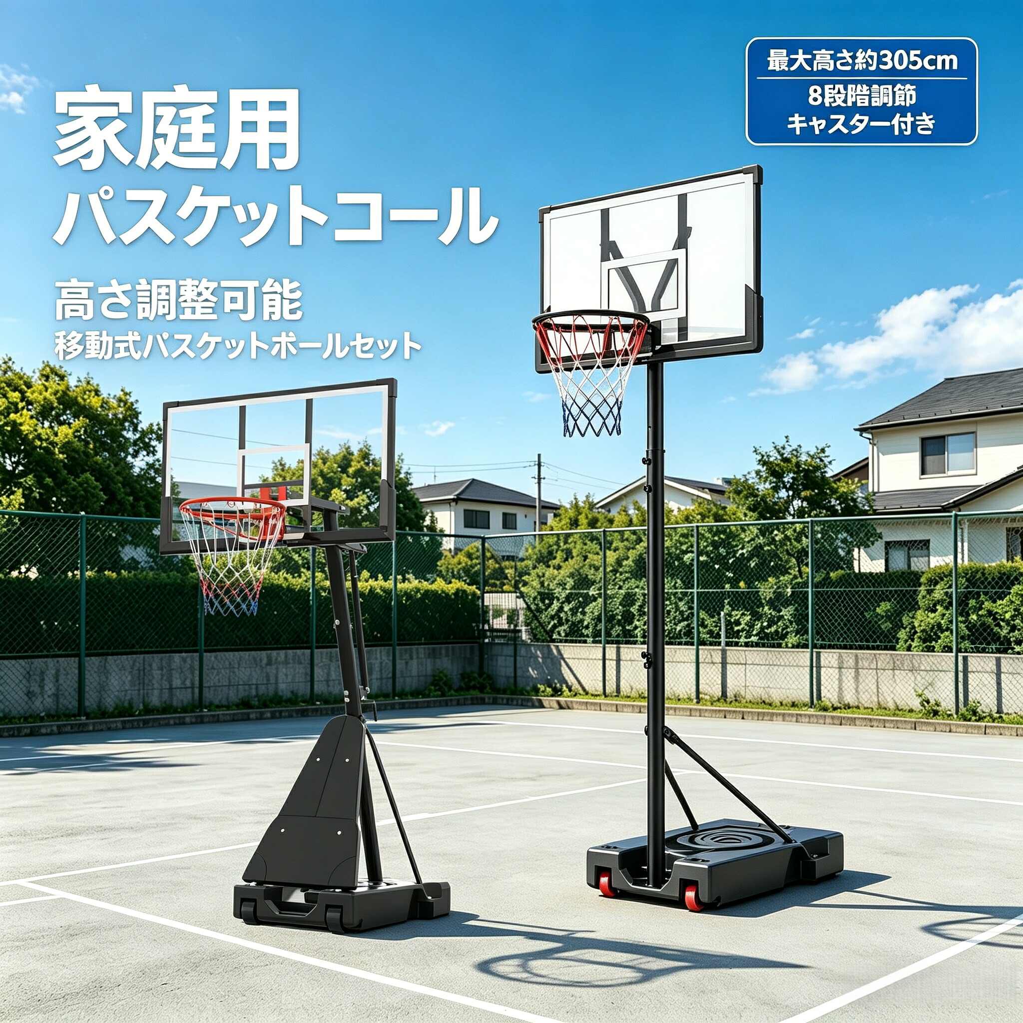 買い物マラソン最大2000円off 【レビュー投稿特典】バスケットゴール 屋外 家庭用 移動式 安定 組立簡単 高さ調整ミニバス・大人兼用 全サイズのボール対応 | 安定 キャスター付き|Nest(ネスト)