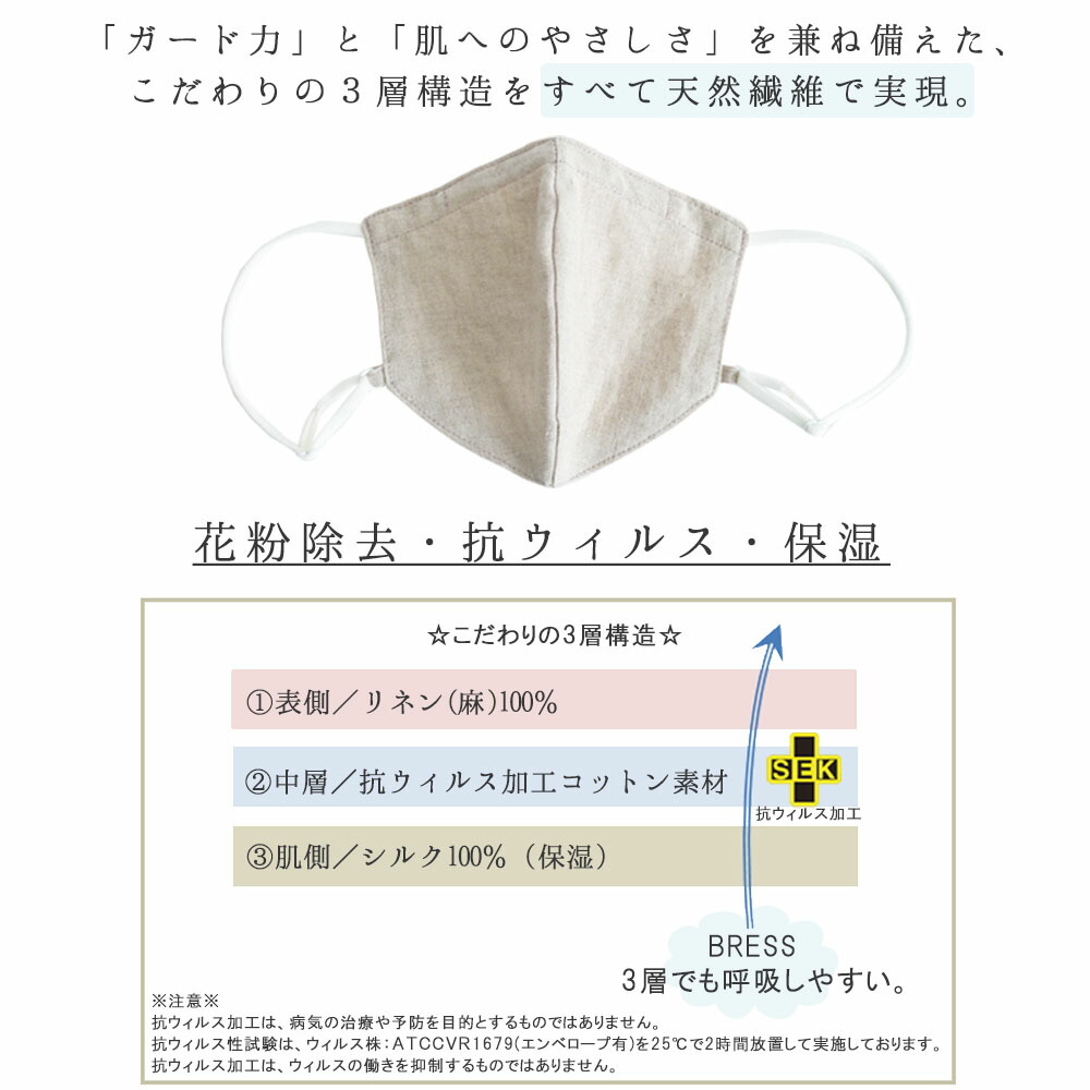 楽天市場 ファブリックケアマスク Coco Kara リネンタイプ 抗ウィルス 花粉除去 肌側シルク100 布マスク 肌にやさしい かわいい おしゃれ 洗える 耳が痛くならない 送料無料 日本製 女性のココロとカラダの研究所