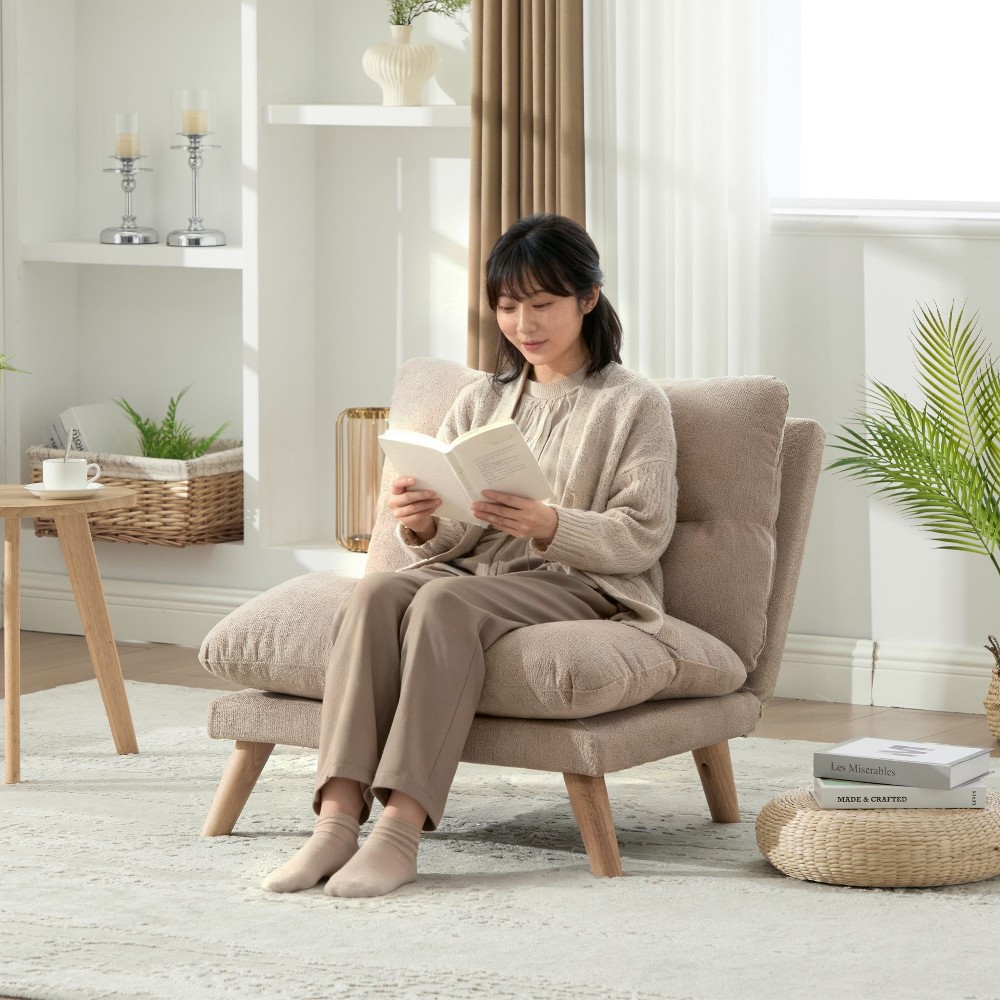 一人掛け ソファ 座椅子 リクライニング 折りたたみ コンパクト 幅68cm 低反発 メモリーフォーム ふわふわ シェニール生地 無垢材フレー