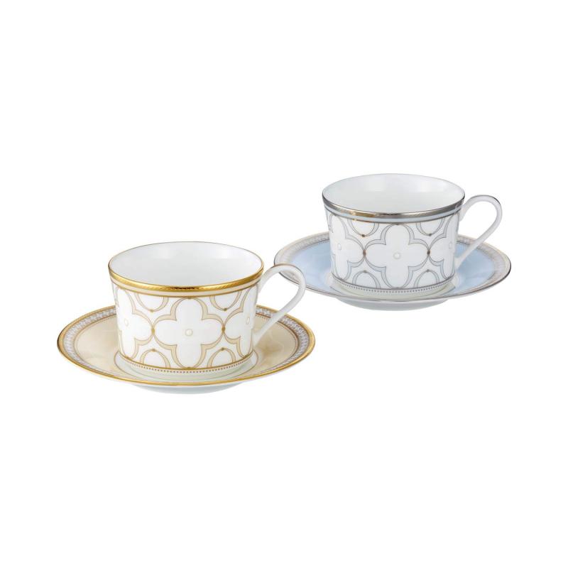 Noritake ノリタケ カップ & ソーサー ( 色変り ペアセット ) ( コーヒー ティー 兼用) 約245cc トレフォリオゴールド・プラチナ 2客 ゴールド・プラチナ ボーンチャイナ P93686/4945-57|Sereinserein