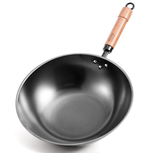 VIVIDCOOKWARE中華鍋32糎深型炒め鍋フライパンIH屁っ放り火相応う窒化鉄上塗りなしくっつきにくい木製手持ち部分炒める揚げる御役目用身寄り用