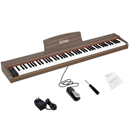 IKTMI電子ピアノ88鍵盤ペダル付き木製キーボードピアノ電子ピアノ88鍵携帯Pianoポータブルピアノ大人初心者向けMIDI対応持ち運び(きつね色)