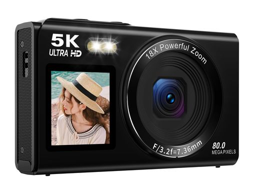AiMike5Kデジカメスマホに送れるデジタルカメラWIFI転送機能8000万画素デュアルスクリーン64GBマイクロSDカード付き18倍デジタルズームオートフォーカス機能ウェブカメラ19種類フィルター自…