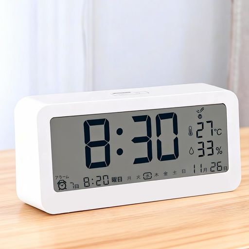 目覚まし時計電波時計置き時計文字も大きくてみやすい乾電池式画面が明る温度計・湿度計付き多機能デジタル時計静音スヌーズ機能バックライト簡単な操作時間管理14.6*4*6.8cm(白) 4,173円