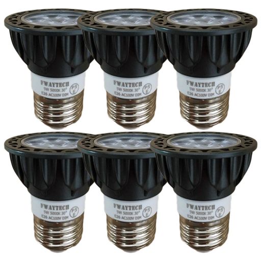 FWAYTECHledハロゲン電球e26昼白色調光対応5W中角30度ハロゲン電球40W~50W相当ダクトレールLEDスポットライトレフ電球代替密閉器具対応(5000K昼白色相当E26口金調光(本体黒)6個)