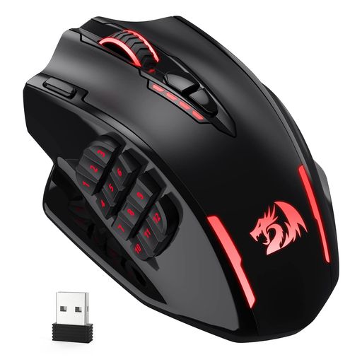 Redragon M913インパクトエリートワイヤレスゲーミングマウス、16000 DPI有線/無線RGBゲーマーマウス、16プログラマブルボタン、45時間バッテリーとプロ光学式センサー、12サイドボタンMMOマウス｜Serene Beauty 店