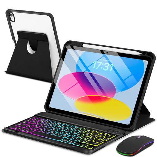 EAMPANGJIS日本語配列iPad(A16)第11世代11インチ2025/第10世代10.9インチ2022/マウスとキーボードケース7色レインボーバックライトType-C充電脱着式スマート多機能ワイヤレスキーボード