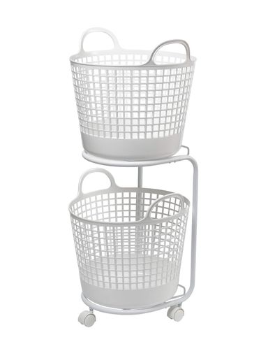 ライクイット(like-it)ランドリー洗い濯ぎ納めるラウンド型提げ篭2段約幅41x40.5x90.5糎(キャスター含む)白いことLW-01L+LBB-01C2Pバイオマスプラスチック約90%当て嵌める 収納用品-日用品雑貨・文房具・手芸