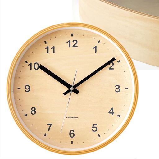 KATOMOKUplywoodclockシナ文字盤km-34M掛け時計連続秒針直径25.2cm(クォーツ時計)