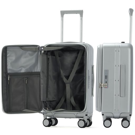 [J.K.T]片開き旅行バッグ軽さ機内持ち込み可Sサイズキャリーケース【防爆ファスナー+真っただ中軽銀ひな形強化耐衝撃心積もり】静音着脱式キャスターストッパー付き添い人前開き旅行バッグ読みもの…
