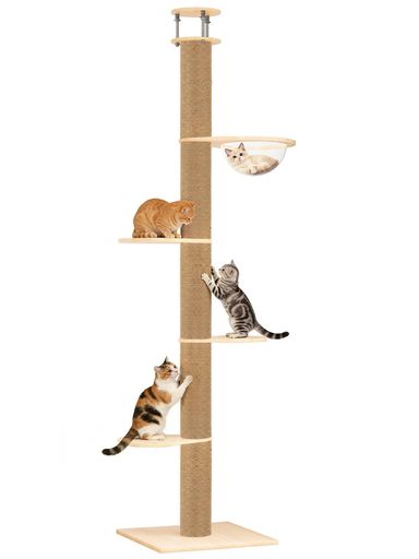 「無垢材」 U-YocanPet キャットタワー 突っ張り スリム 木製 宇宙船ハンモック付き 多頭飼い 猫タワー 省スペース シングル 大型猫用 安定性良い 高さ調整幅230ー280cm 太い支柱爪とぎ 全縄巻…|Serene Beauty 店