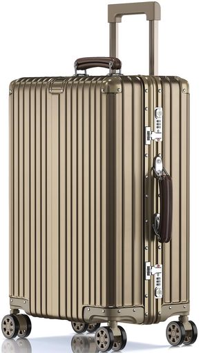 [lanbao]旅行バッグオール軽銀アロイ持ちはこび容れもの機内持ち込み大静電容量軽銀アロイ上半身TSA鍵を掛ける静音ダブルキャスター軽さ旅する出張1802(ゴールドM大きさ/4~7泊/60L)