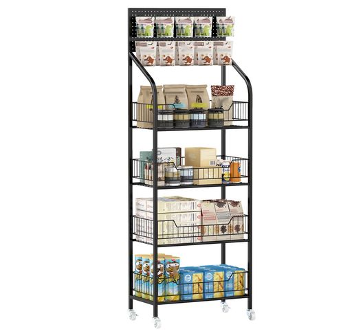 Tcatec スーパーマーケットの陳列棚 50x27x140cm スーパーの棚 4層 耐荷重200kgドリンク 小さな食べ物/おもちゃ 収納ラック 壁に向かって 薬局用 台所 コンビニ ヘビーデューティ ホイールとフ…|Serene Beauty 店
