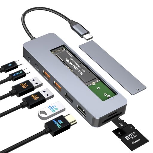 USB-Cドッキングステーション9-IN-1M.2SSD外付けケース付きUSBCハブUSB3.2Gen210Gbpsデータ転送M.2NVMe対応ケース4K@60Hz映像出力HDMIType-CポートSD/TFPD