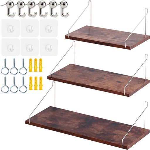 楽天市場】ウォールシェルフ 壁を傷つけない3点セット 壁 棚 天然木製
