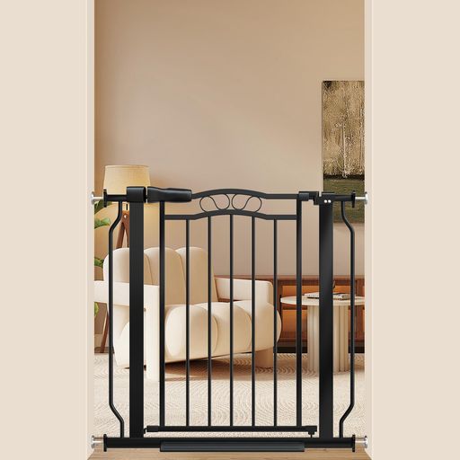 unumumベビーゲート設置幅75-86cmブラックペットゲート犬自動ロックバリアフリーゲート階段上扉開閉式赤ちゃん突っ張り式オートクローズ機能拡張可能壁開閉式保護高さ76cm