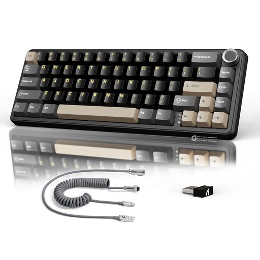 ATTACKSHARKX66ゲーミングキーボードトライーモードワイヤレス/Bluetooth/有線ホットスワップメカニカルキーボード60%レイアウトノブ付きPBT66キーテンキー無しリニアストロベリー?ガスケット…