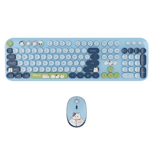 OUSEITECHブルーカラフルキーボードマウスセット好いたらしい丸型キーキャップフルサイズタイプライターキーボード104手がかり執務室用テンキー付き添い人無線電話2.4G受信システムマイコン/万覚え帳マイコンに相応う今めかしい英…
