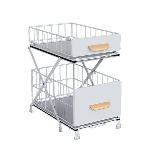 シンク下収納、キッチン下収納2段、幅26CM奥行き40cm(ハンドル含む43.5cm)高さ32.5-43.5CM設置不要のキッチンシンク調味料収納ラック多機能オイルボトル引き出し収納アーティファクトキャビ…