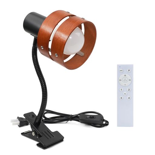 Aiwodeクリップライト茶色の木製の円調光の電球E26対応360度回転スイッチ付きリモコン対応高級調光調色目に優しい節電省スペース設計寝室ベッドサイドデスクライト読書用高級レストラン…
