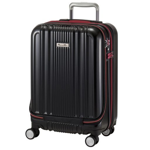 [プラスワン] [ALPHA SKY] スーツケース キャリーケース(S+/Mサイズ)S+サイズ 40~45L 49cm 機内持込 フロントオープン ストッパー HINOMOTO 静音キャスター 拡張機能 999-49SPEX(matte BLACK)｜Serene Beauty 店