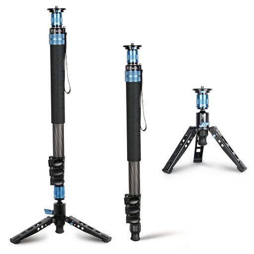 SIRUIP-424FLカメラ用一脚、75インチカーボンファイバー一脚、脚付き、ポータブル軽量一脚、最大荷重26ポンド/12kg、4段、360°パノラマ、モジュラー3in1、クイックリリースプレート