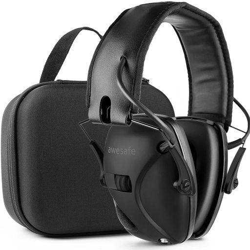 [AWESAFE]電子防音イヤーマフ遮音ヘッドホンNRR24伸縮調整可能調整ノブ聴覚保護[ハードトラベルストレージキャリングケースバッグ付き、黒色](大きい箱ブラック)
