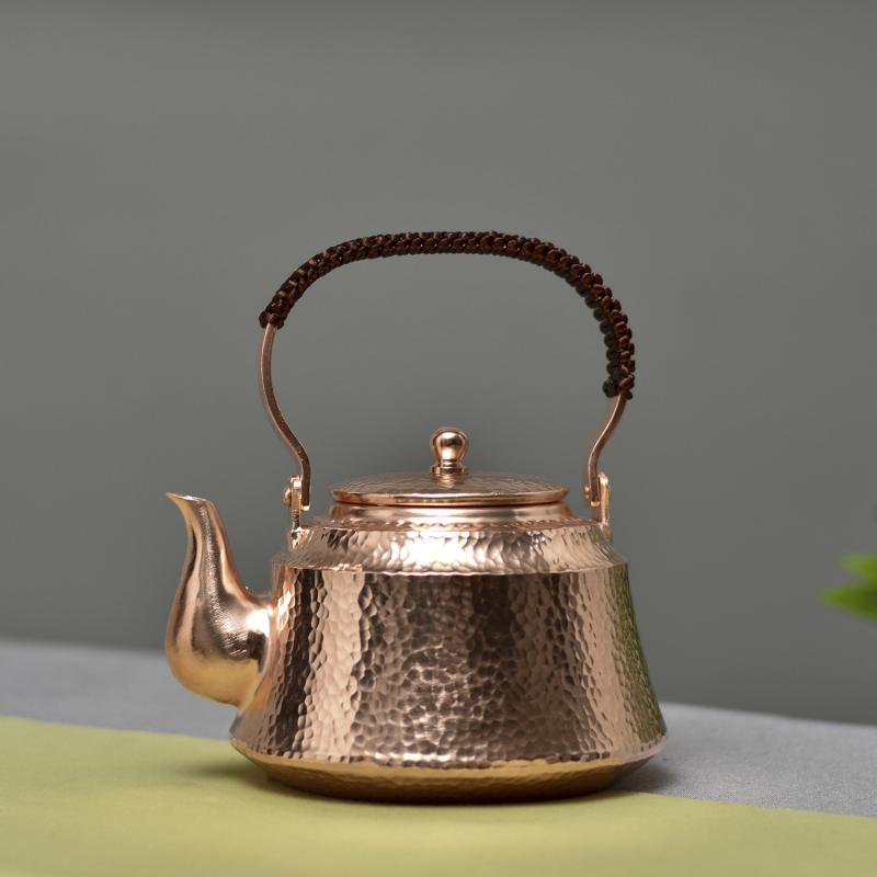 茶器 ポット 急須 ケトル 純銅製 提梁式 持ち手付き 手作り ハンドメイド 1リットル 1000ml 湯沸かし お茶 煮出し 中国風 モダン レトロカラー 8,041円
