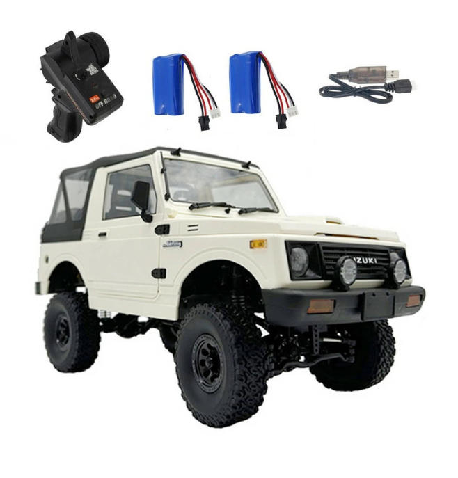 スズキ ジムニー(JA11C)ソフトトップ 幌車 1/10 アウトドア ラジコン 4WD 四輪駆動 RCカー ロッククローリング クローラー バッテリー付き ホワイト