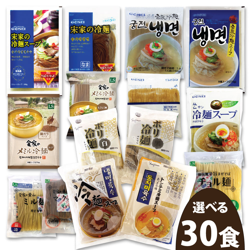 選べる 冷麺30食セット 冷麺 ビビン冷麺 チョル麺 韓国ラーメン 韓国麺 韓国食材 韓国料理 韓国食品 韓国冷麺 宋家 ビビン麺 サン 宮殿 金家 GOSEI レイメン れいめん