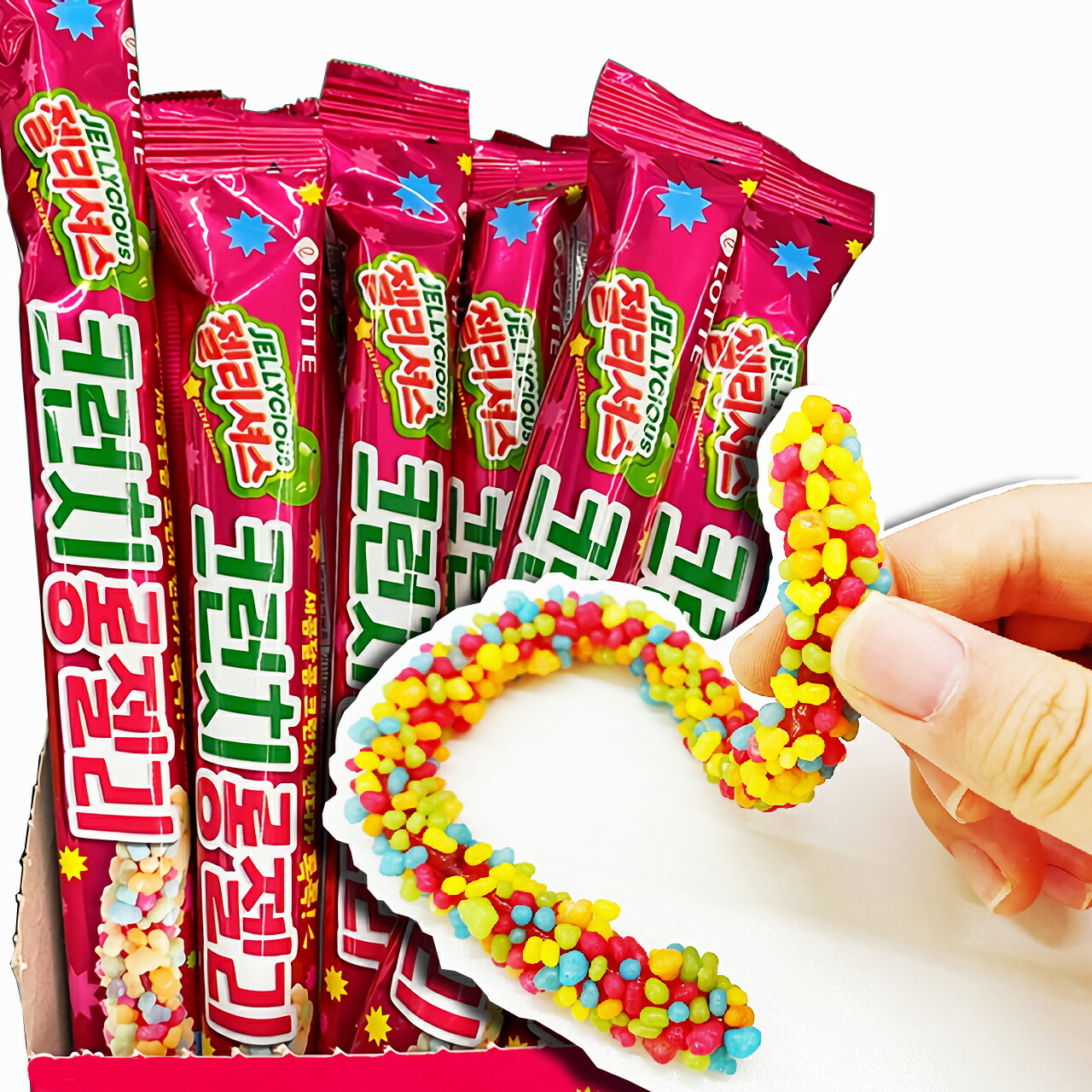 日本正規品 ロープゼリー クランチ ロングゼリー 29g x 64個 箱売り 1BOX 韓国菓子 細長い形のロープゼリー 国内発送 韓国 お菓子 ゼリー 　韓国のお菓子 地球グミ　ロープキャンディ　ロープキャンディー