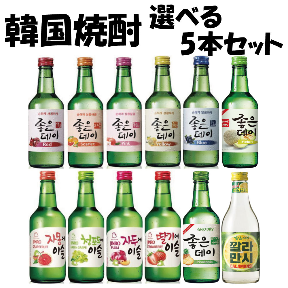 12種類から 選べる 韓国 果実焼酎 5本セット 韓国食品 韓国食材 お酒 焼酎 韓国焼酎 韓国お酒 ジョウンデー チャミスル ジョウンデイ スンハリ カクテル 美味しい 韓国焼酎 焼肉 お酒