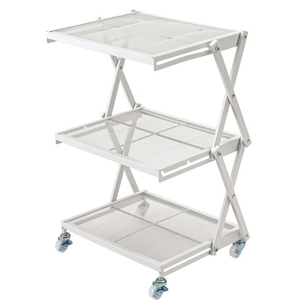 フォールディングラック ホワイト （約W45×D34×H53 / 66cm） 完成品 インテリア 家具 食器棚 レンジボード