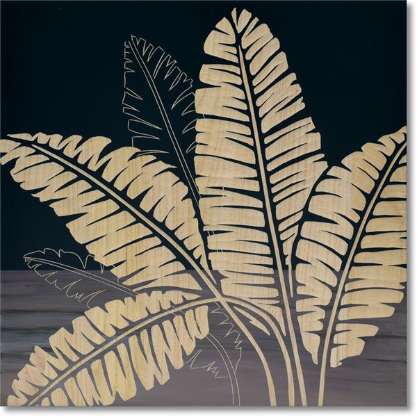 ユーパワー ウッドスカルプチャーアート 60×60cm 「バナナリーフ」BK+NP インテリア 絵画