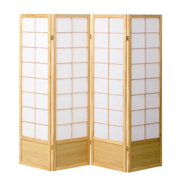 和風衝立 / パーテーション 4連 【ナチュラル】 幅450×奥行20×高さ1500mm×4枚 木製 スチール 不織布 完成品 〔和室 リビング〕 (ﾒｰｶｰ名:弘益） インテリア 家具 オフィス家具 パネル パーテーション