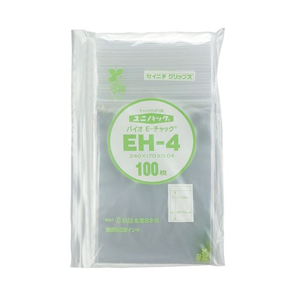 セイニチ ユニパック バイオ チャック付 ヨコ170×タテ240×厚み0.04mm EH-4 1パック（100枚） 【×3セット】 【 セット販売 まとめ買い 割引 】 キッチン 食器 キッチン用品 飲食店 料理